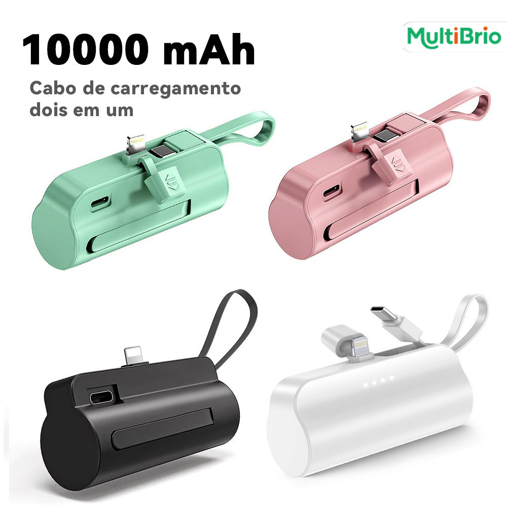 Recarga Rápida Sem Fio: Mini Power Bank 10000mAh 2em1 com Entradas iPhone e USB-C