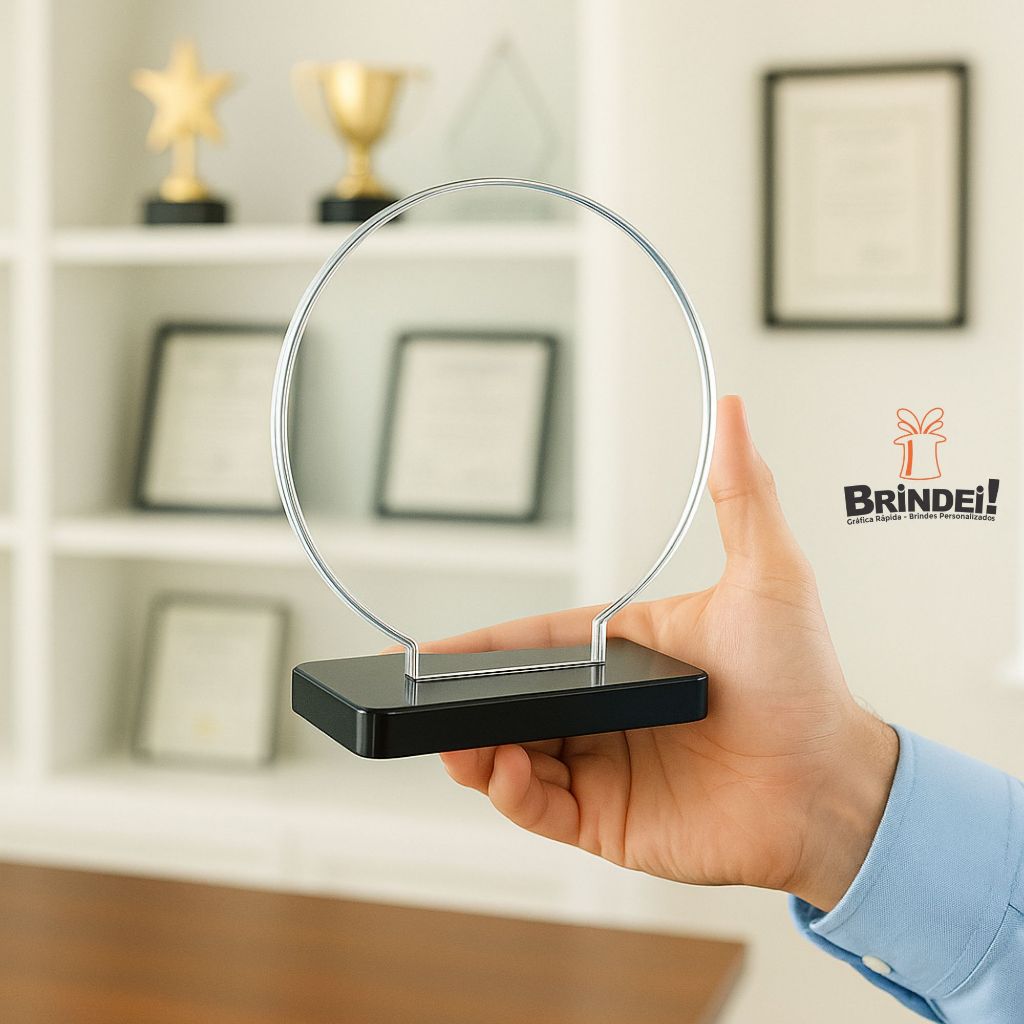 Troféu Mini Redondo 8cm Acrílico Cristal 2mm C/base Preta Kit 5 – 10 – 15 Unidades