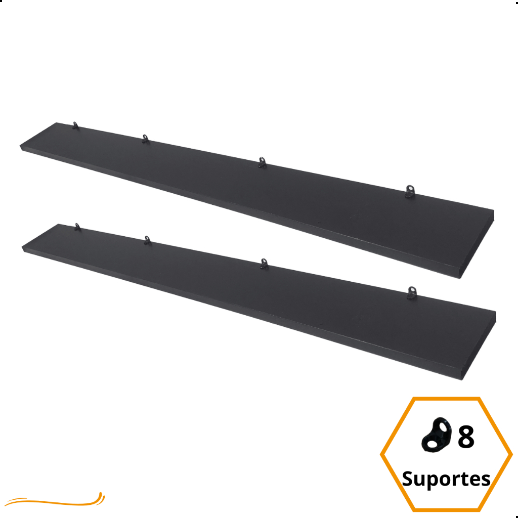 Kit 2 Prateleira Preta 100X10 + Suporte Flutuante Mdf  Organizadora Decoração Cozinha Banheiro Sala
