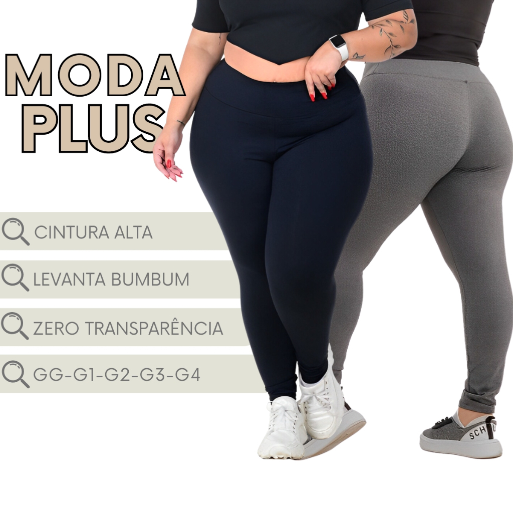 Legging Plus Size Feminina Calça Cintura Alta Zero Transparência Academia Fitness