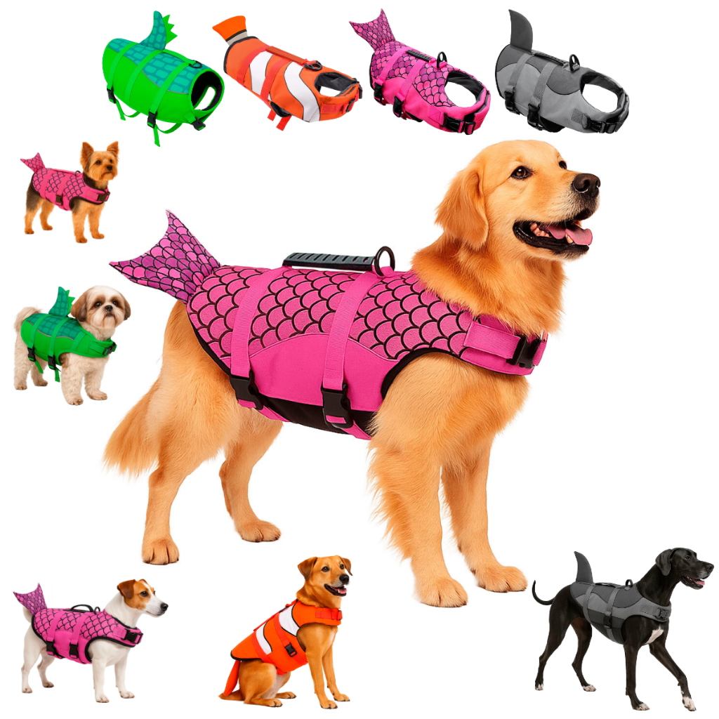Colete Salva Vidas Pet Flutuante Cães Cachorros Praia Piscina Água Mar