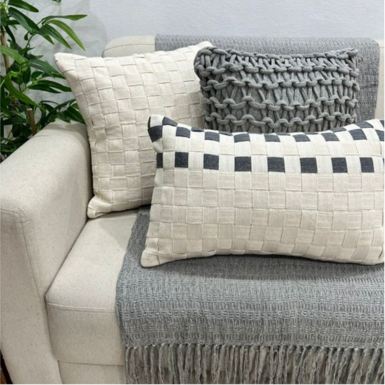 Kit de Almofadas Corda Trançada Cinza Decorativa 