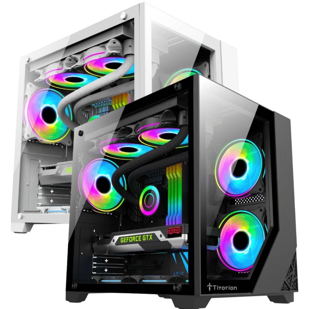 Gabinete Pc Gamer Preto Branco Aquário Vidro Temperado Micro ATX ITX Grande USB P2 – Titorion