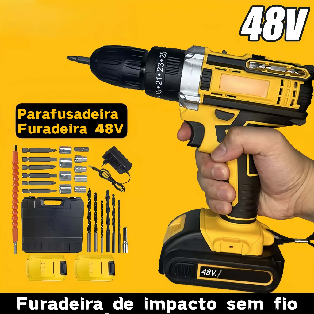 Parafusadeira Furadeira com 2 Baterias de 48v Maleta e Acessórios Completo
