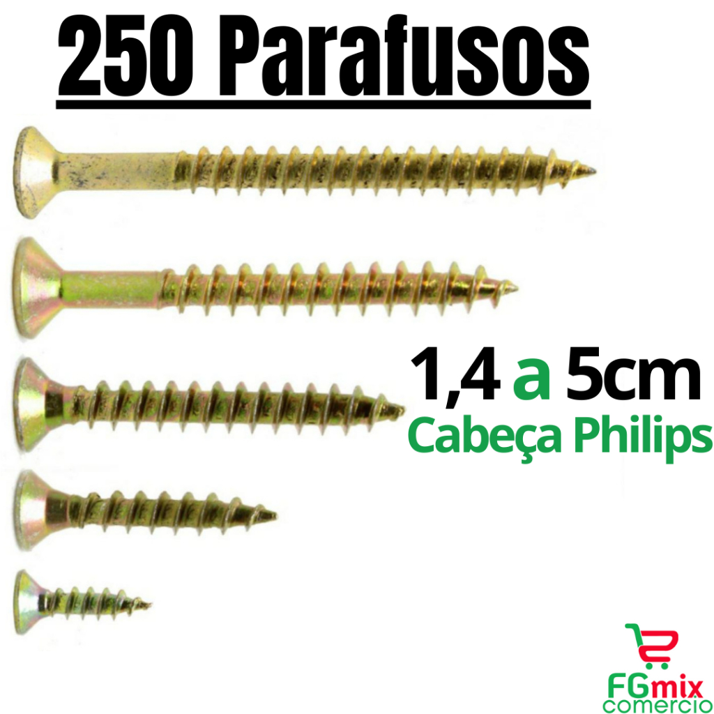 Kit Parafuso para Madeira MDF Moveis 250pç Jogo de Parafuso Phillips chipboard 14 20 30 40 50mm