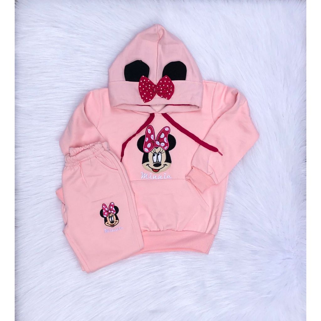 Conjunto Moletom Infantil Minie para Menina Feminino Com Capuz Forma Pequena