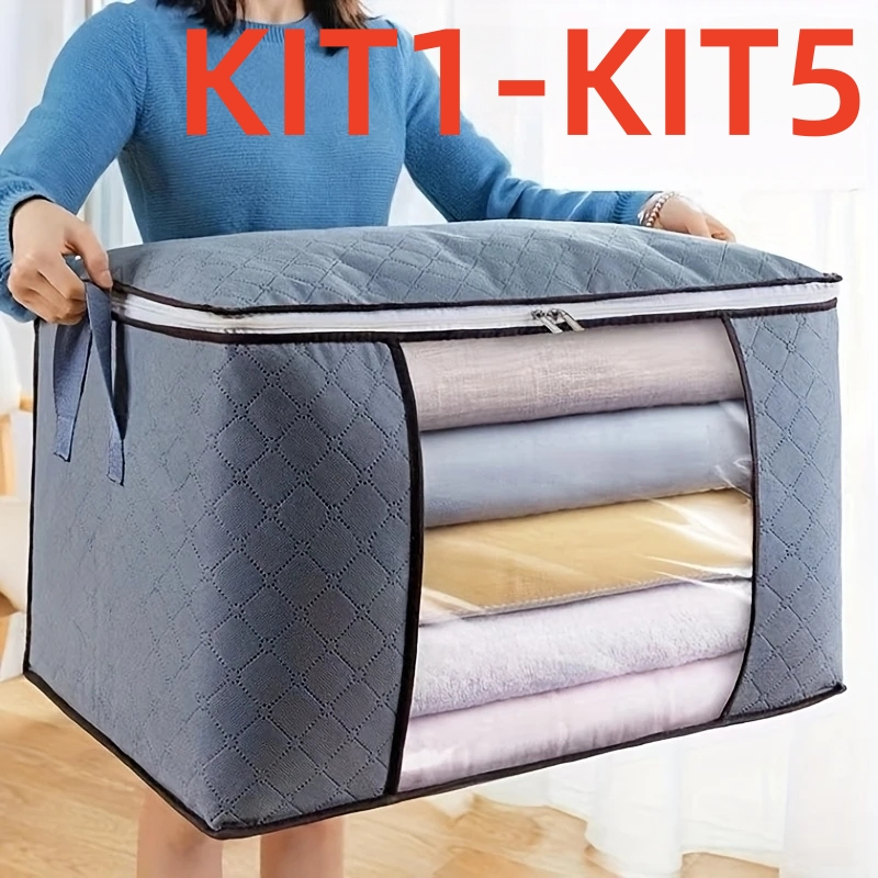Kit 1-5 Caixa Saco Organizador Cobertor Casaco Guarda Roupa Ecológico Anti-Poeira Umidade Insetos Mu