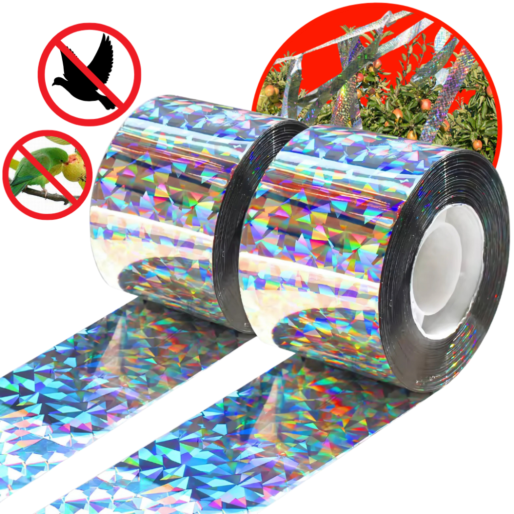 Fita Refletiva Espanta Passaros Pombo 45m Proteção Visual e Sonora Para Jardim Planta Telhado Sacada