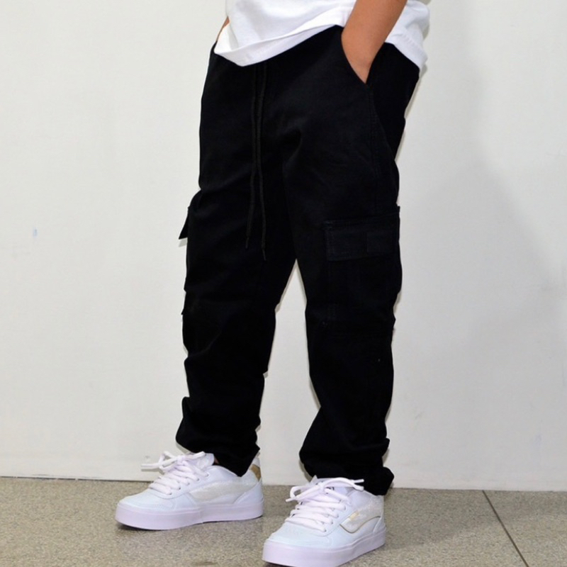 Calça Cargo Infantil Juvenil  Jeans e Sarja, 6 Bolsos, Diversas Cores Estilo Skate