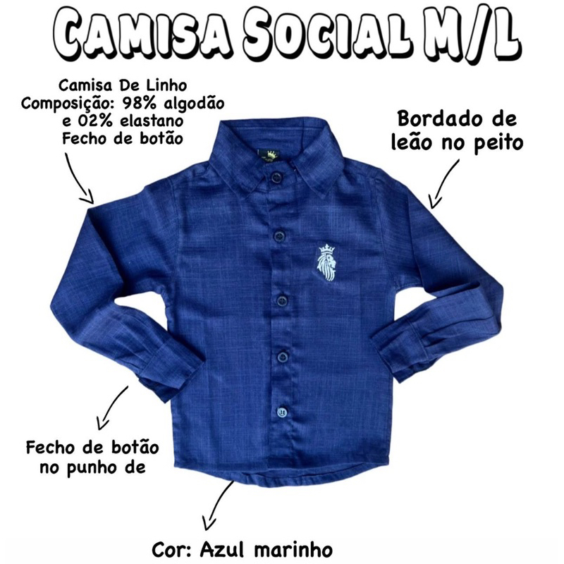 Camisa Social Manga Longa de Linho Infantil Menino