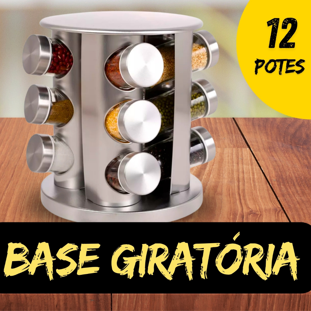 Porta Tempero Condimento Inox 12 Potes Suporte Giratório