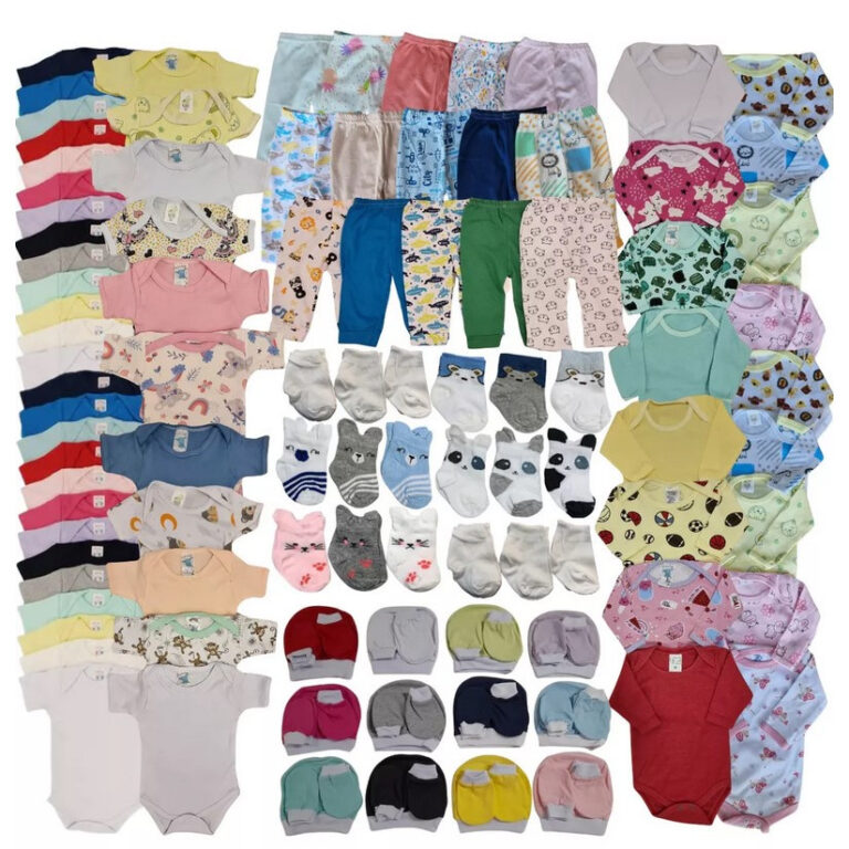 Kit 32 peças enxoval bebê em algodão antialergi