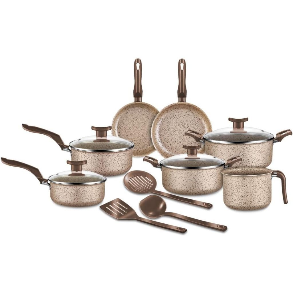 Jogo de Panelas 10 Peças Antiaderente Tampa De Vidro Conjunto Vanilla Bianco Teflon Durável – Cores