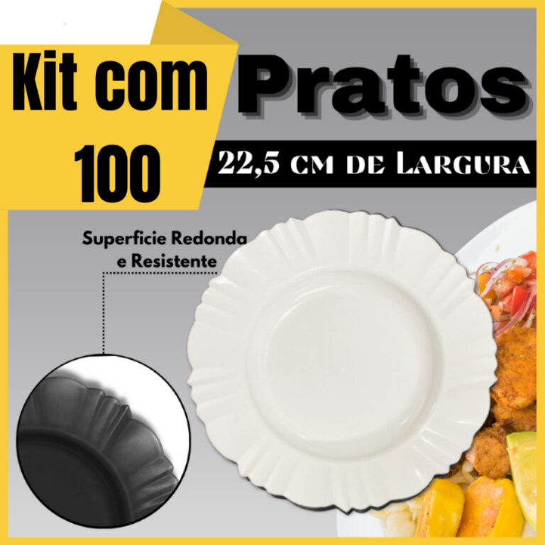 Kit 100 Pratos Pétala Plastico Redondo Fundo Resi