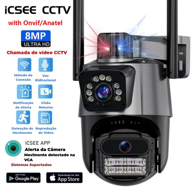 JL PROTEC 4K 8MP Câmera de Segurança 2 Lentes Co