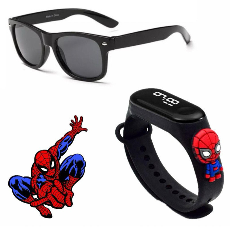 Relógio Digital Infantil + Óculos Super Heróis Homem Aranha Homem de Ferro Hulk Lilo Menino Menina C