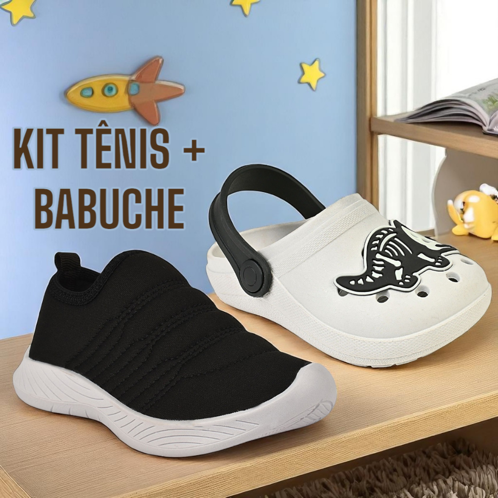 Kit Tênis Infantil Masculino Escolar + Babuche Menino Confortável Leve E Macio