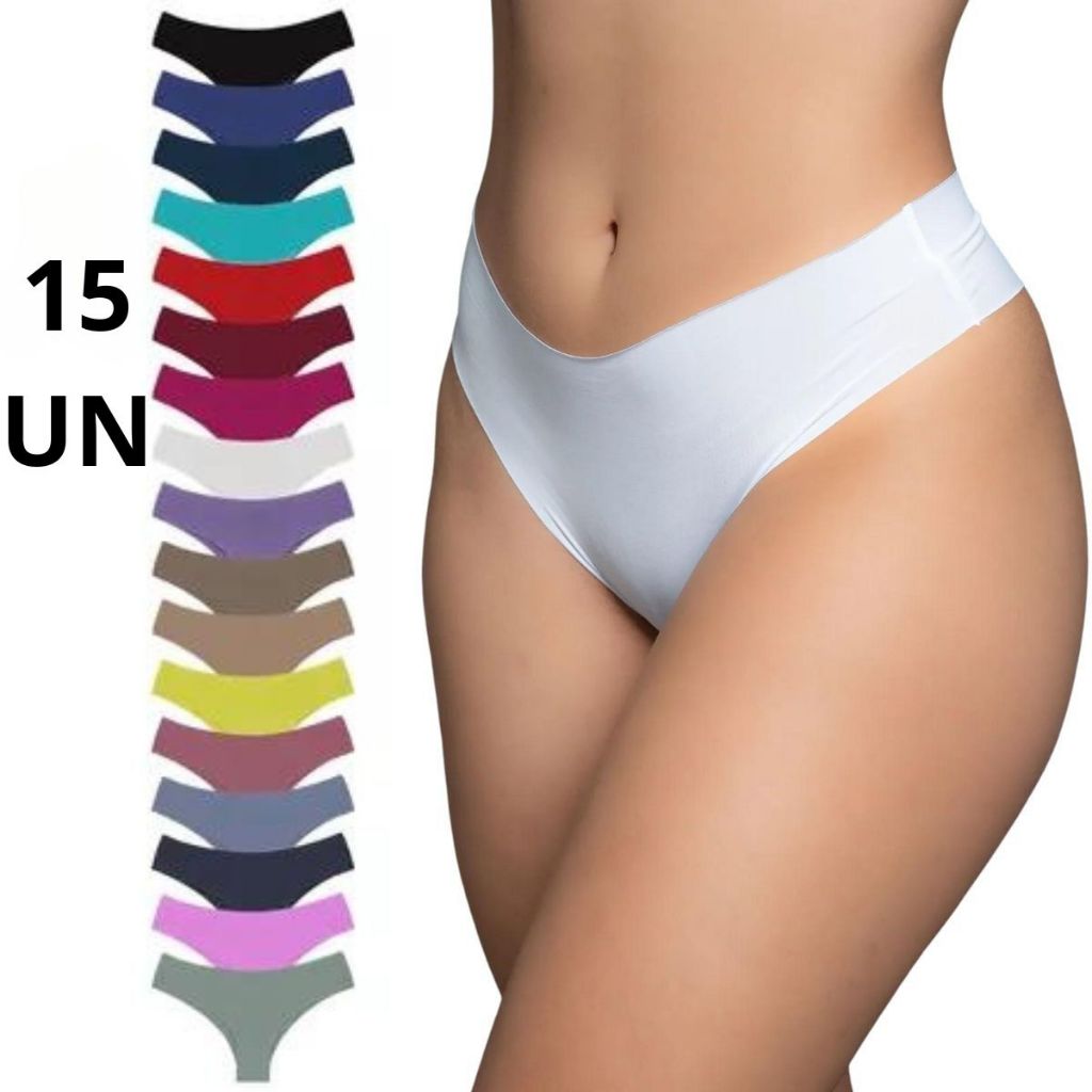 KIT Calcinhas Sem Costura Tanga Forro 100% Algodão Calcinha Corte a Laser Não Marca Lisa  Poliamida