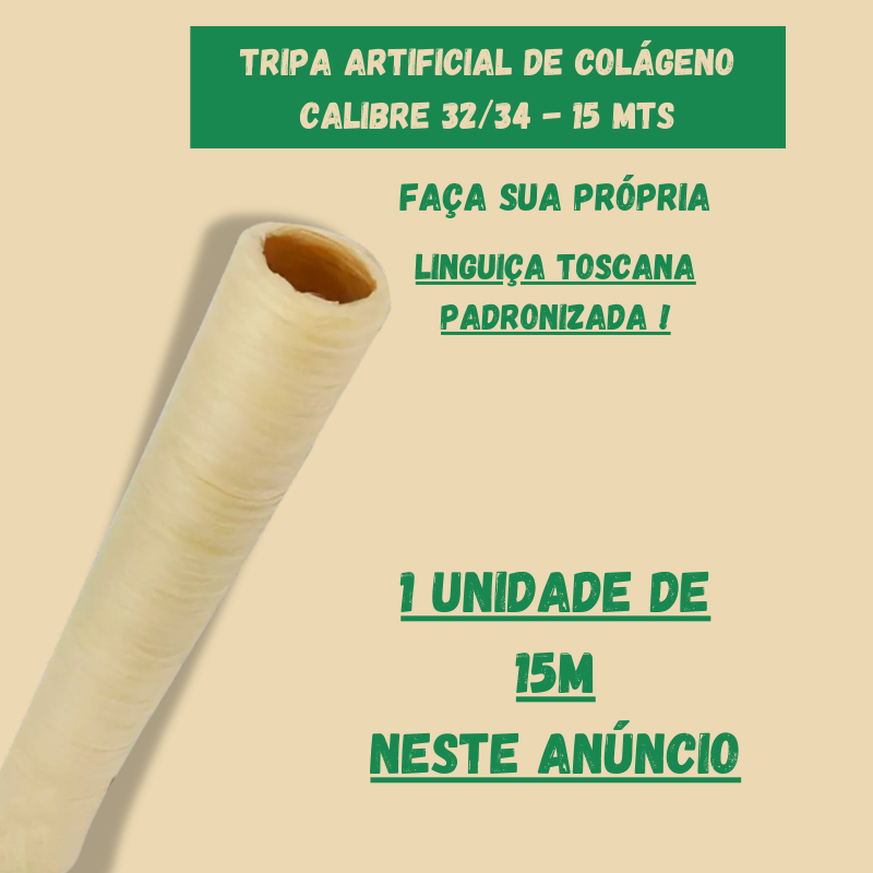 Tripa de Colágeno P/ Linguiça Toscana – Calibrada 32 –  Tubete c/15 metros
