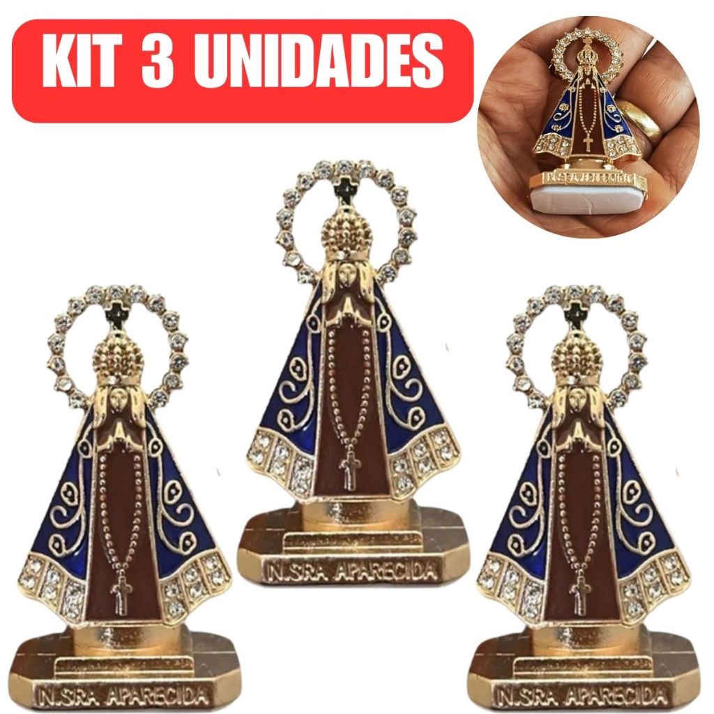 Kit 2/3 Santinha Nossa Senhora Aparecida Painel Carro Caminhao Mesa Dupla Face