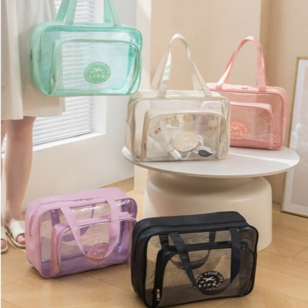 Bolsa de Natação Impermeável Transparente em PVC – Bolsa de Mão e Ombro para Viagem, Praia e Ativida