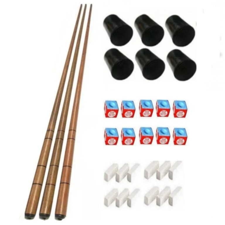 3 Tacos Bar Sinuca Snooker Ipê 1.45m + Kit Giz + 