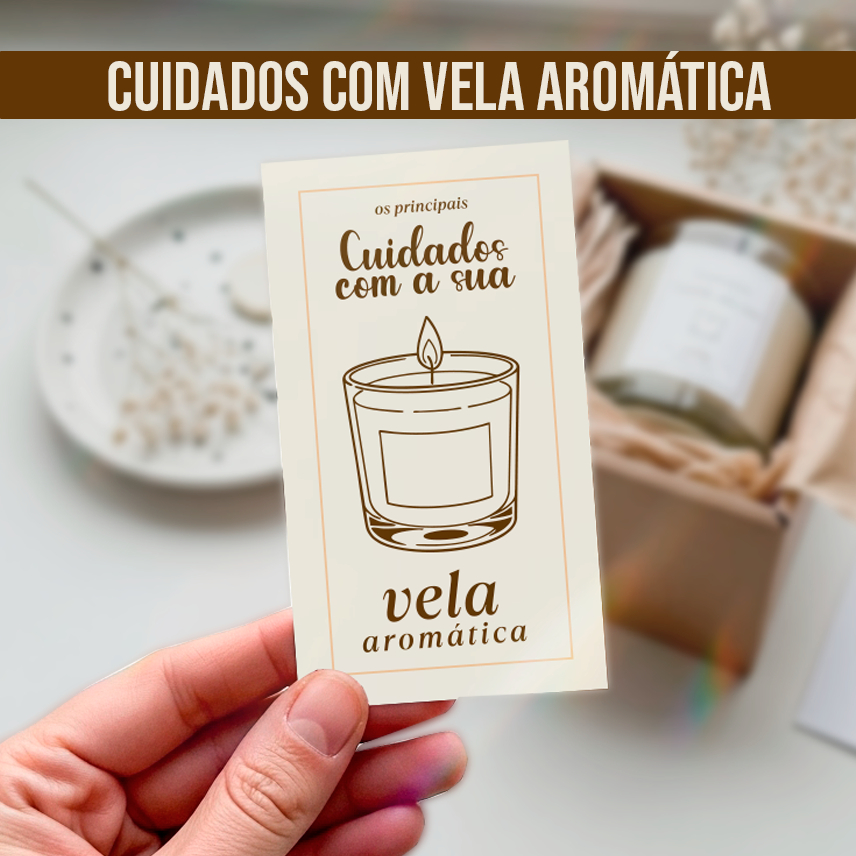 Cartão Cuidados com Vela Aromática | Tag para Vela Artesanal | Cuidados com vela aromática