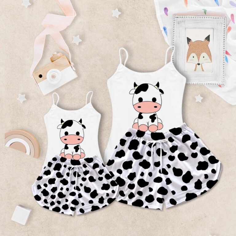 Conjunto Kit Tal Mãe e Filha Pijama Feminino Vaca