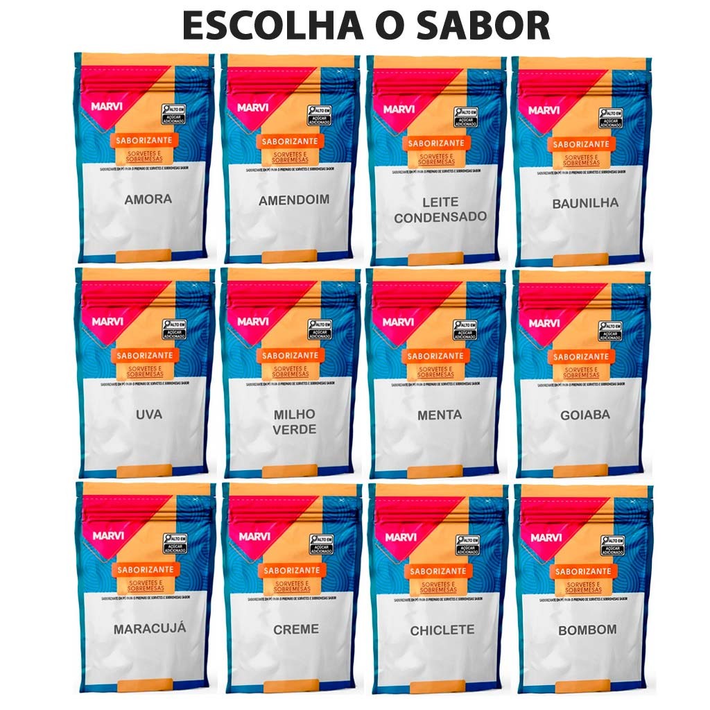 Sabor em Pó para Sorvete Escolha o Sabor 80g a 100g – Marvi