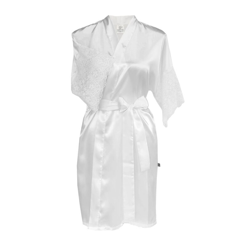 Robe Roupão de Cetim com manga curta com renda No