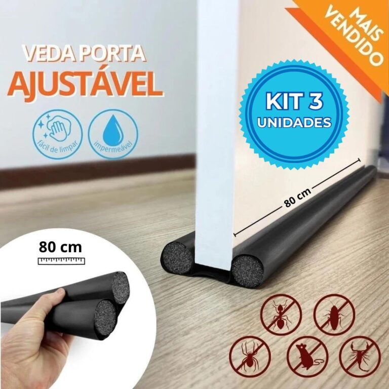 kit 3 Veda Porta Ajustável Impermeável Protetor 