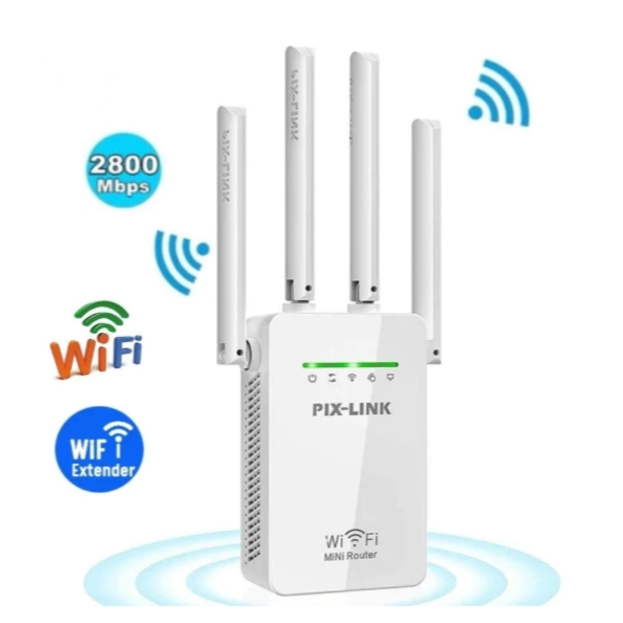 Repetidor e Roteador Wifi 4 Antenas Amplificador De Sinal 2800M Pix-link