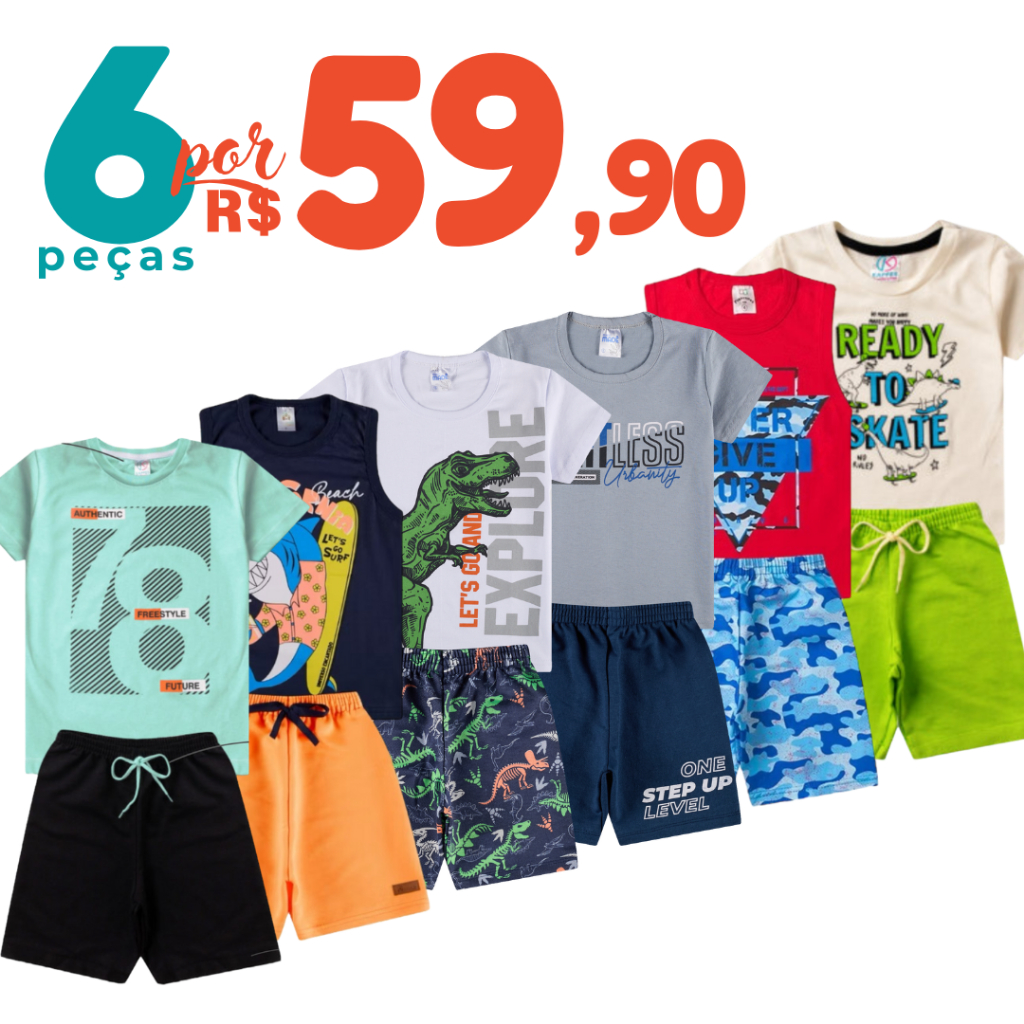 Kit Sortido 6 Peças de Roupas Infantil Menino