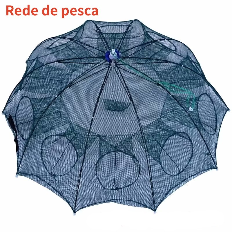 Rede De Pesca Gaiola De Camarão Dobrável Nylon Automático Guarda-chuva Forma Armadilha Para Peixes R