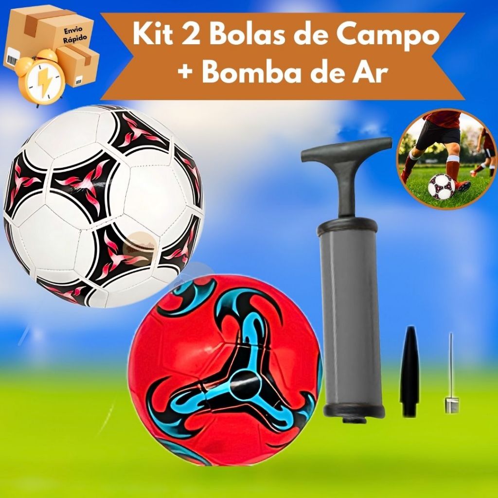 Kit 2 Bolas De Futebol + Bomba De Ar Portátil para Campo Crianças