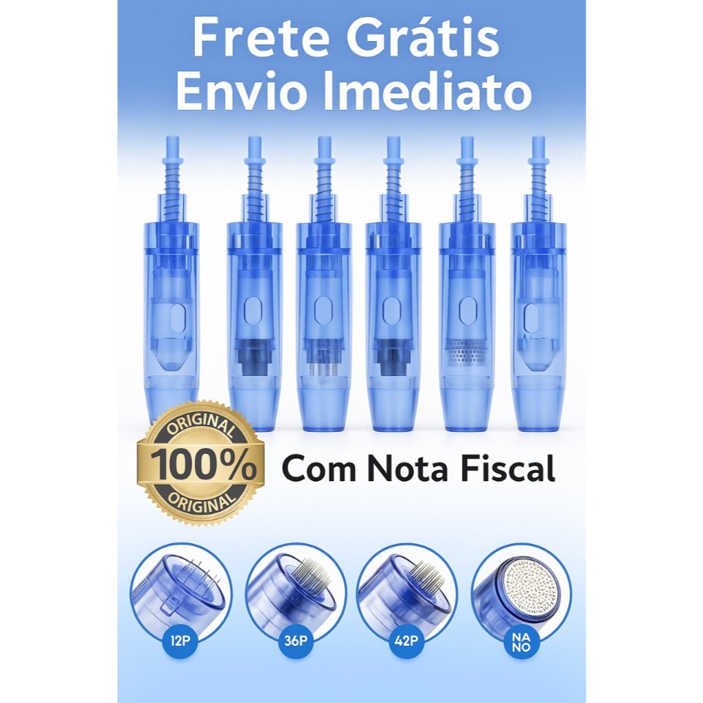 kit 20 AGULHAS Dermapen 12, 24, 36, 42 e Nano: Canetas – ; MyM; N2C; M5; M7; A1; A; HT0005; Produto