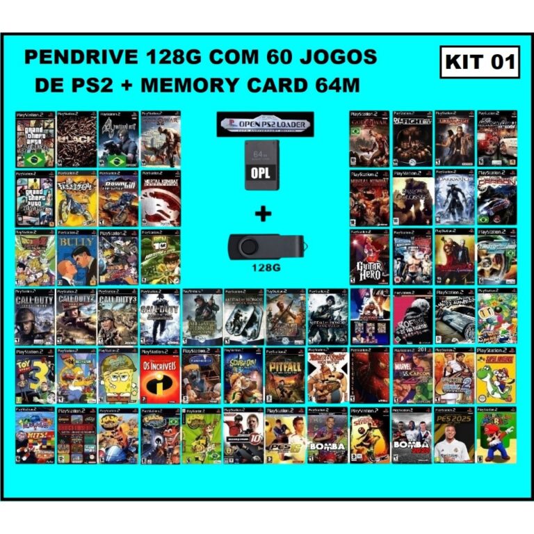 Pendrive com jogos de ps2 + Memory card 64M com OP