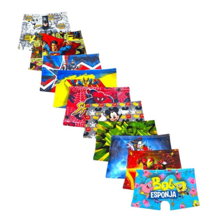 KIT 15 CUECA BOX-BOXER INFANTIL SUBLIMADA PERSONAG