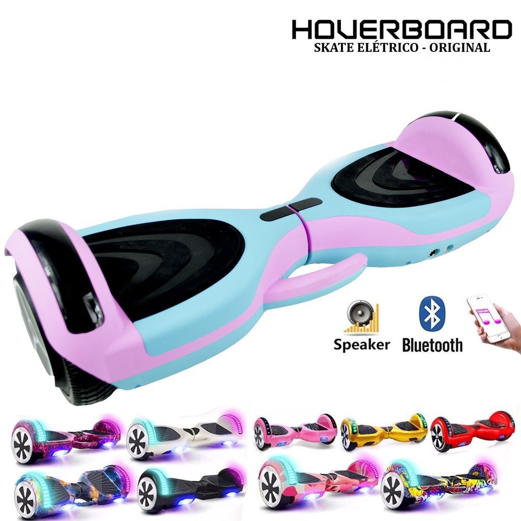 Hoverboard Overboard Skate Elétrico 6,5 Polegadas com Luz LED e Bluetooth Galaxy/Rosa Chiclete