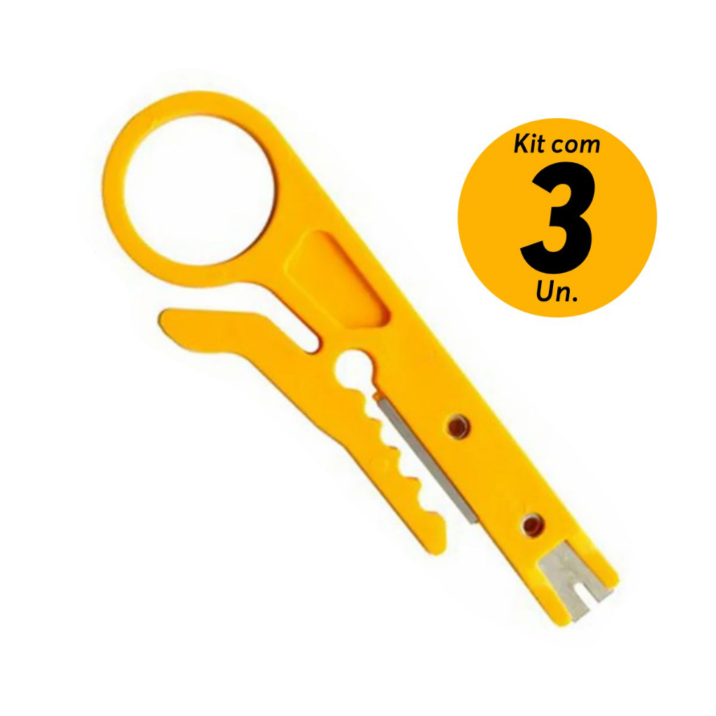 Kit 3x Alicate Descascador Fios Desencapador Cabos Chave Keystone Punch Down Inserção Fêmea Rede RJ4
