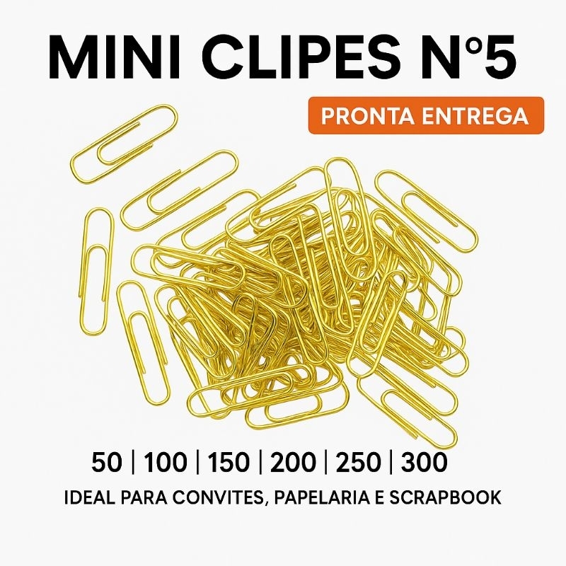 Mini Clips Dourado N. 5 – Clipes de Papel para Convites – Lembrancinhas – Casamento e 15 Anos