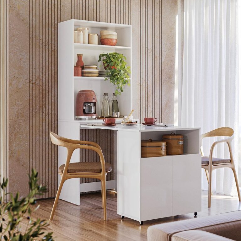 Armario Bancada de Cozinha Retrátil com mesa e 2 
