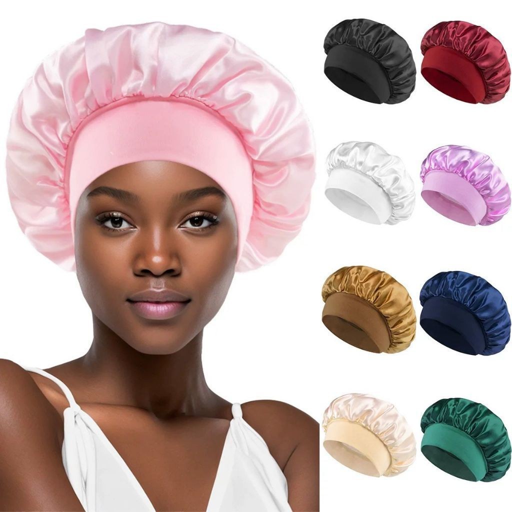 Touca/Gorro de Dormir de Cetim com Aba Faixa Larga Gigante Cabelo AntiFrizzTocaHead