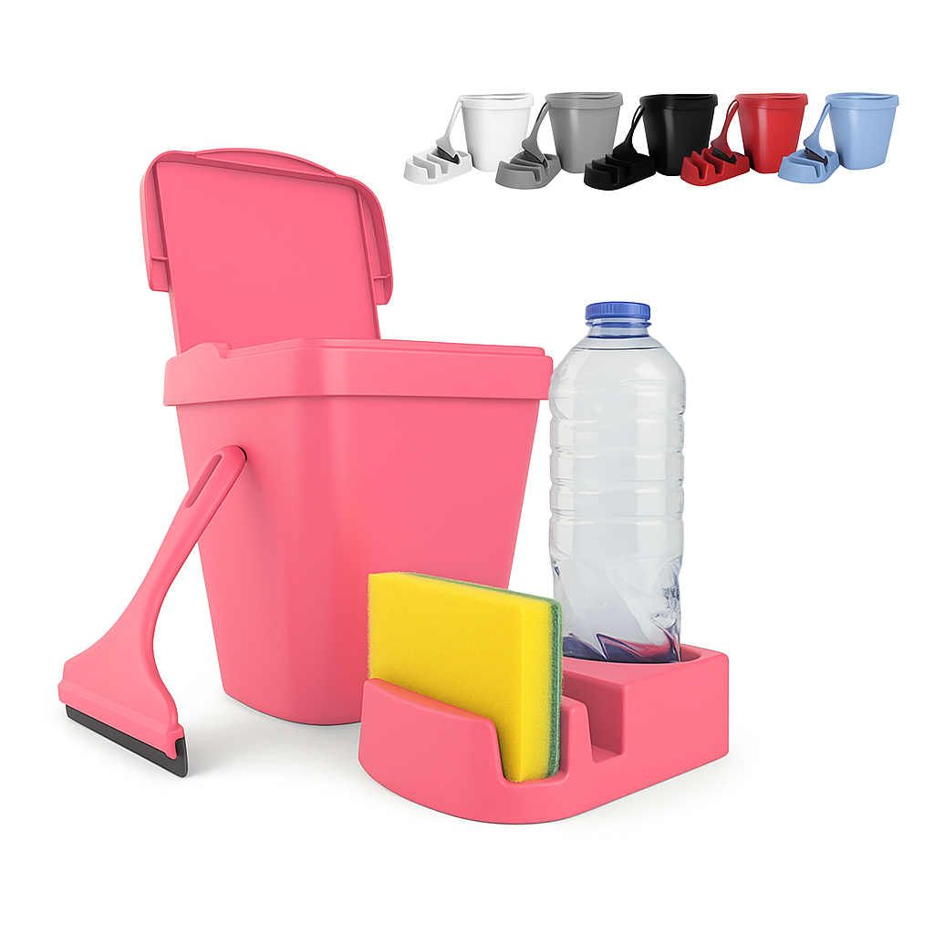 Kit Organizador de Pia Elegance 3 em 1  Lixeira 4,8L, Rodinho e Porta Detergente