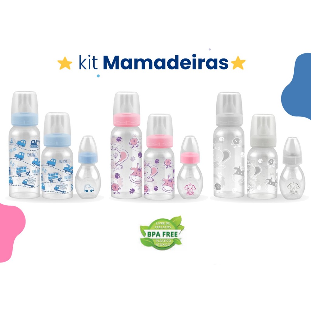 Kit mamadeira Bico de Cristal Anplas c/ 03 unidades – 60mL – 140mL – 240mL Bebê Criança
