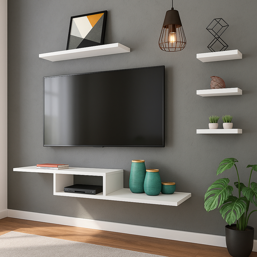 Rack Suspenso Para Quartos e salas com 4 Prateleiras/nicho