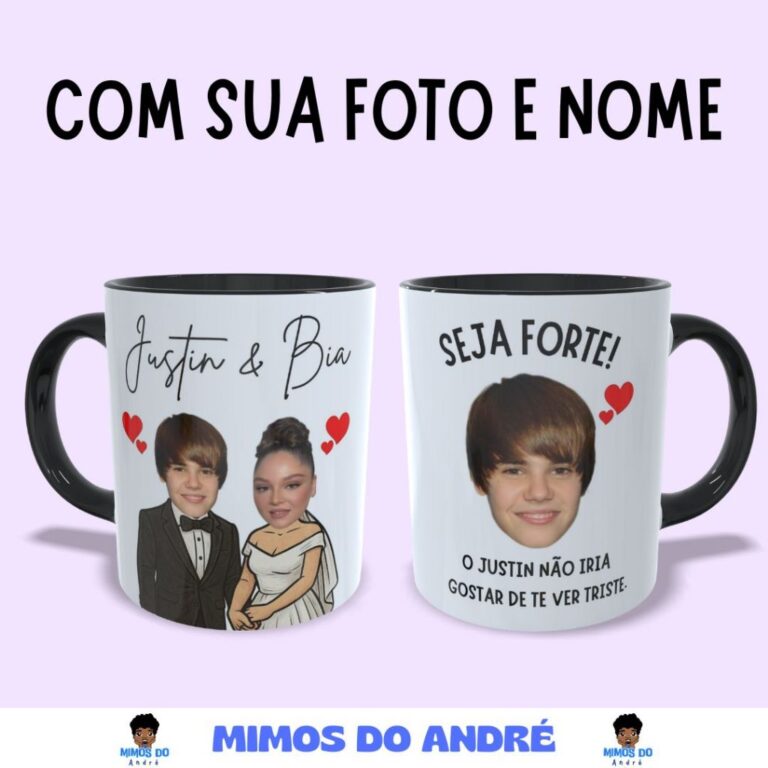 Caneca justin bieber meme seja forte com sua foto 