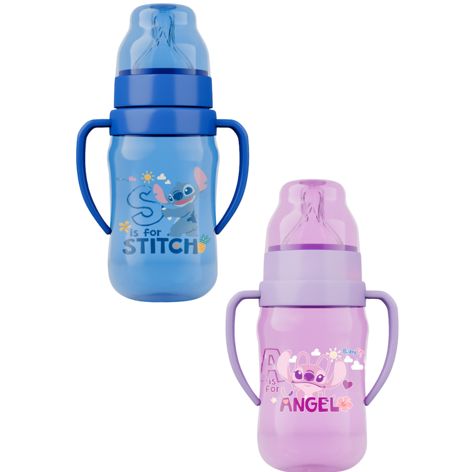 Mamadeira Big Bico Silicone com Alças Stitch ou Angel Disney Baby  BabyGo (300ml)