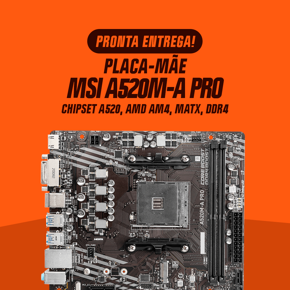 Placa Mãe MSI A520M-A PRO Chipset A520, AMD AM4, mATX, DDR4, 911-7C96-052