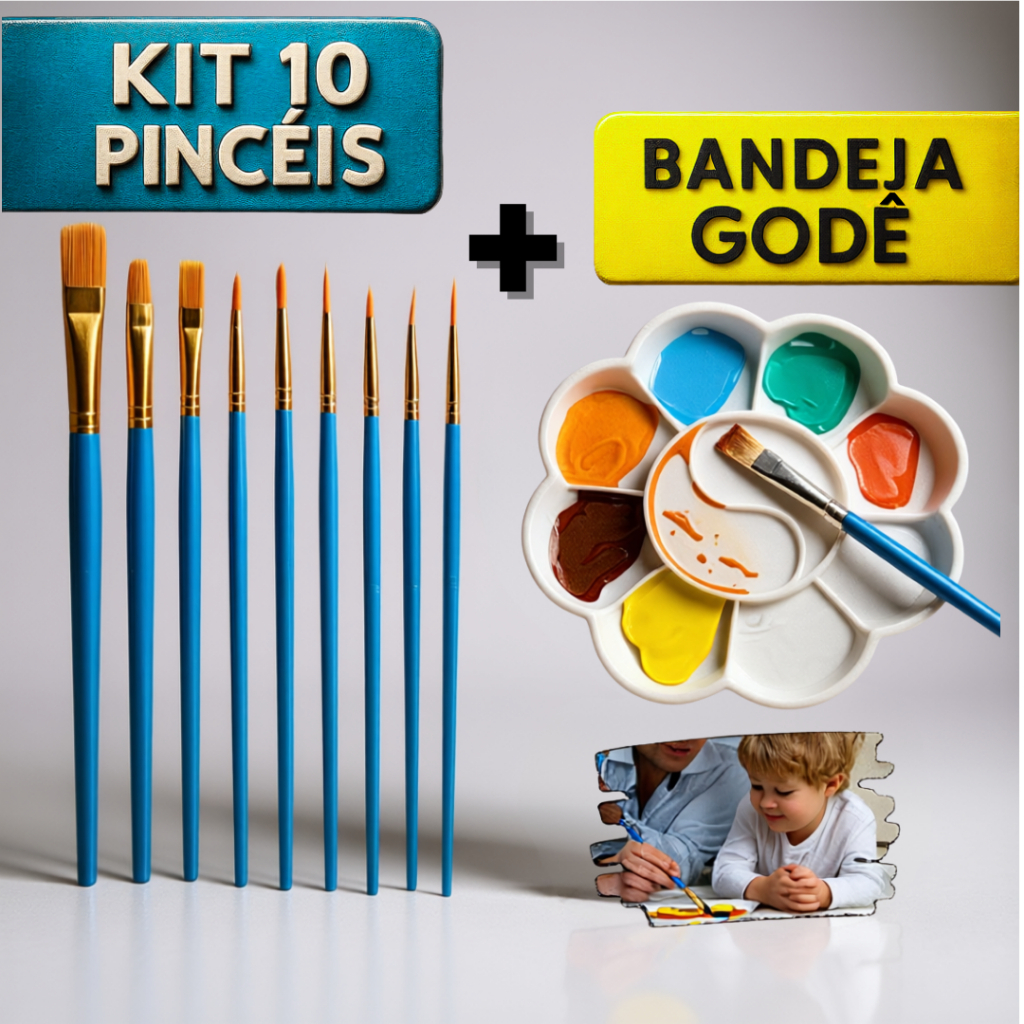 Kit 10 Pincel de Pintura Colorir Com ou Sem Bandeja de Tinta Paleta Godê De Plástico Pincéis Para Ar